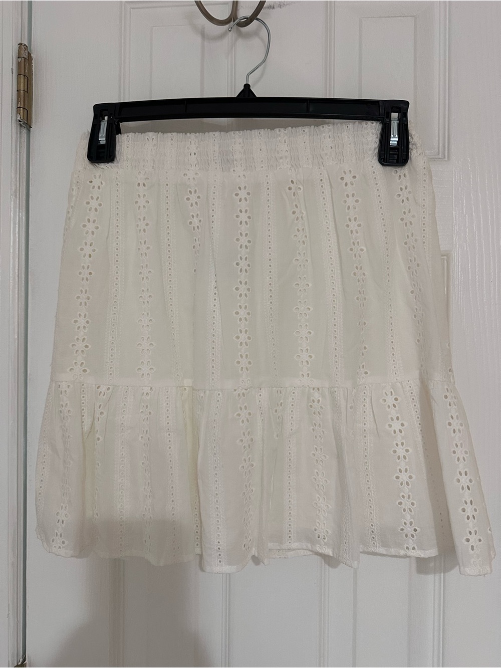 Skies Are Blue Cream Eyelet Ruffle Mini Skirt